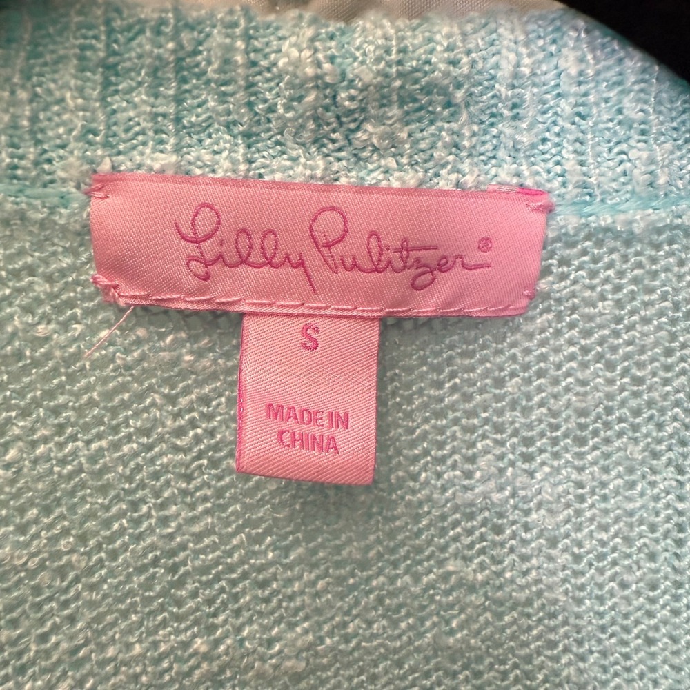 Lilly Pulitzer Aqua Blue Tassel Open Front Knit Cardigan Sweater Women's Size S - Picture 3 of 7